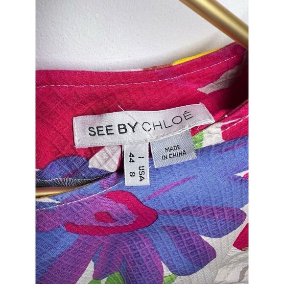 See by Chloe Womens Short Sleeve Scoop Neck Floral Dress Multicolor Size 44/8 - Picture 4 of 15